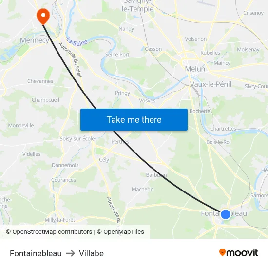 Fontainebleau to Villabe map