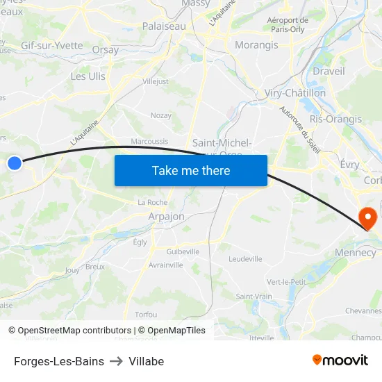 Forges-Les-Bains to Villabe map