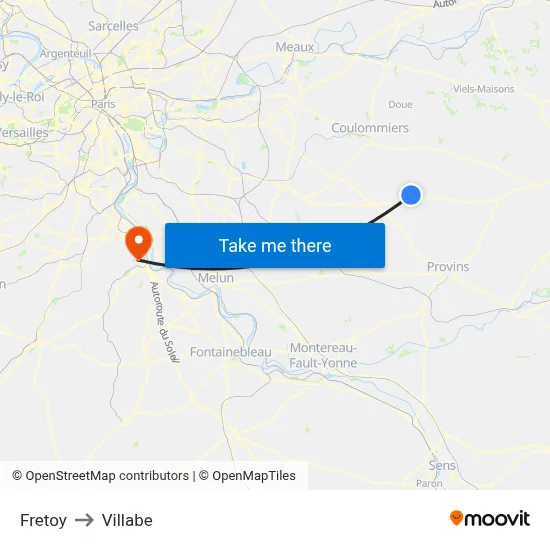 Fretoy to Villabe map