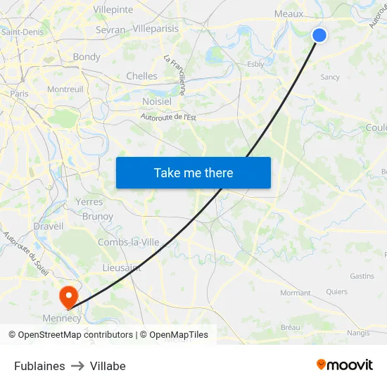 Fublaines to Villabe map