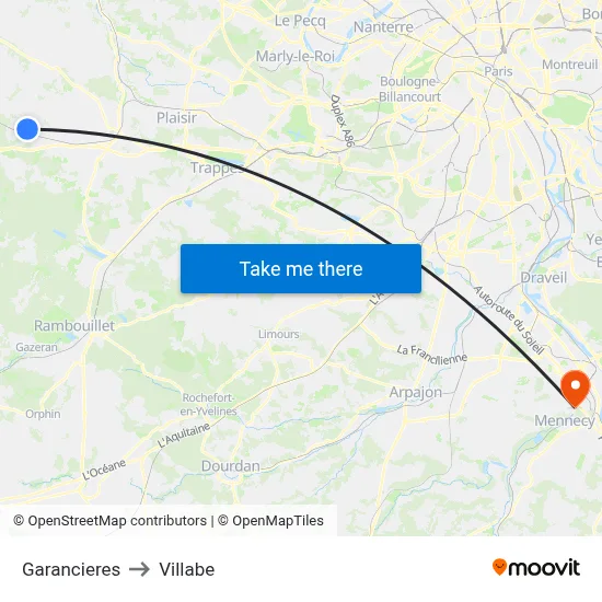 Garancieres to Villabe map