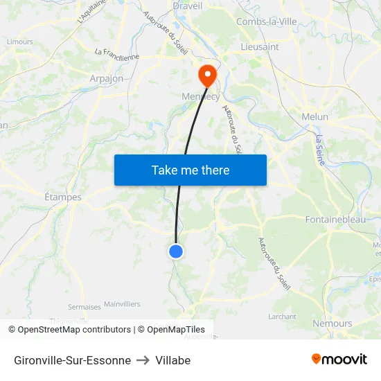 Gironville-Sur-Essonne to Villabe map