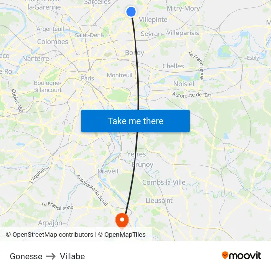 Gonesse to Villabe map