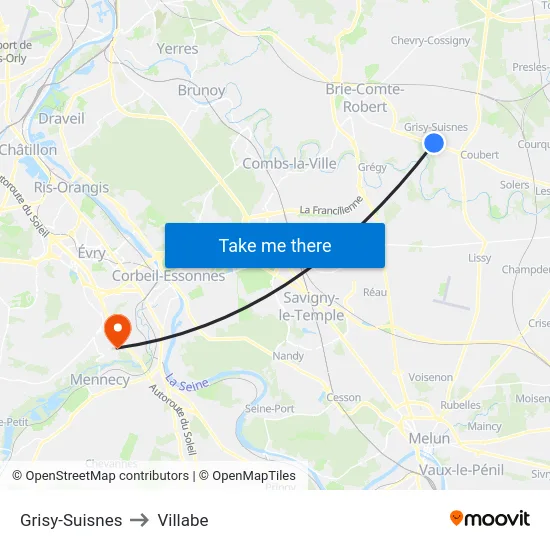 Grisy-Suisnes to Villabe map