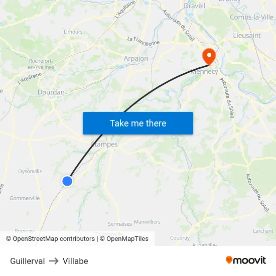 Guillerval to Villabe map