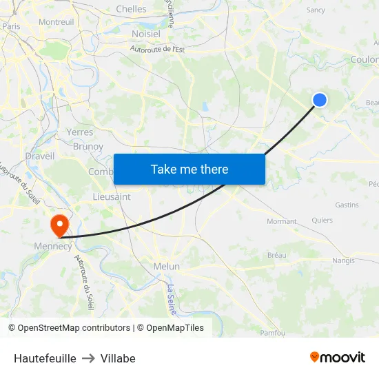 Hautefeuille to Villabe map