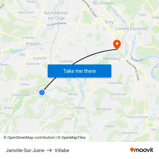 Janville-Sur-Juine to Villabe map