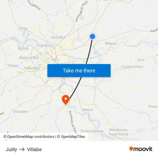 Juilly to Villabe map