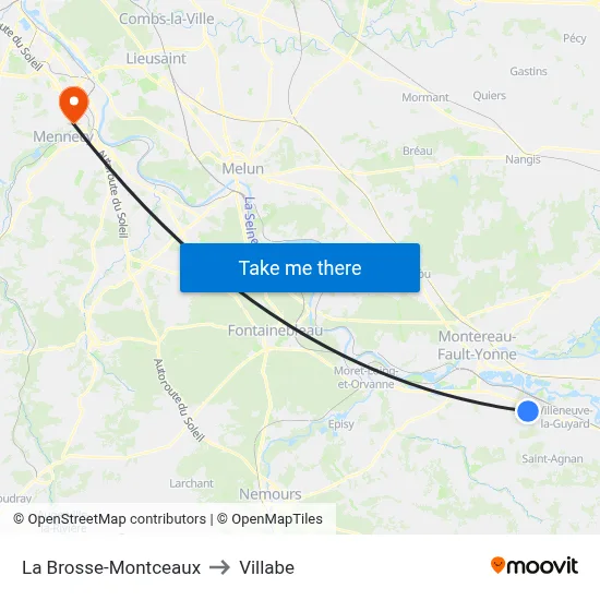 La Brosse-Montceaux to Villabe map