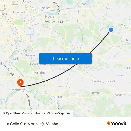 La Celle-Sur-Morin to Villabe map