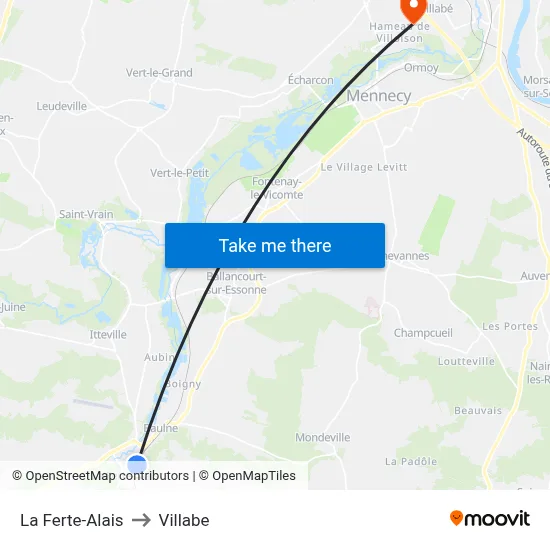 La Ferte-Alais to Villabe map