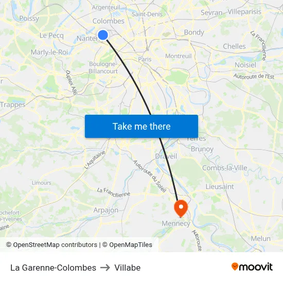 La Garenne-Colombes to Villabe map