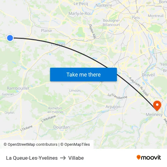 La Queue-Les-Yvelines to Villabe map