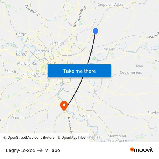 Lagny-Le-Sec to Villabe map