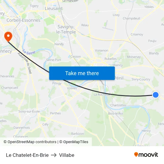 Le Chatelet-En-Brie to Villabe map
