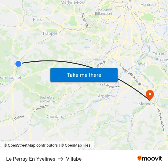 Le Perray-En-Yvelines to Villabe map