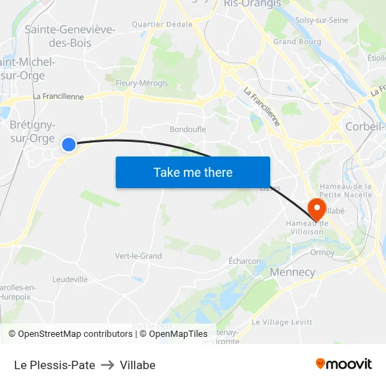 Le Plessis-Pate to Villabe map