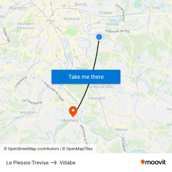 Le Plessis-Trevise to Villabe map