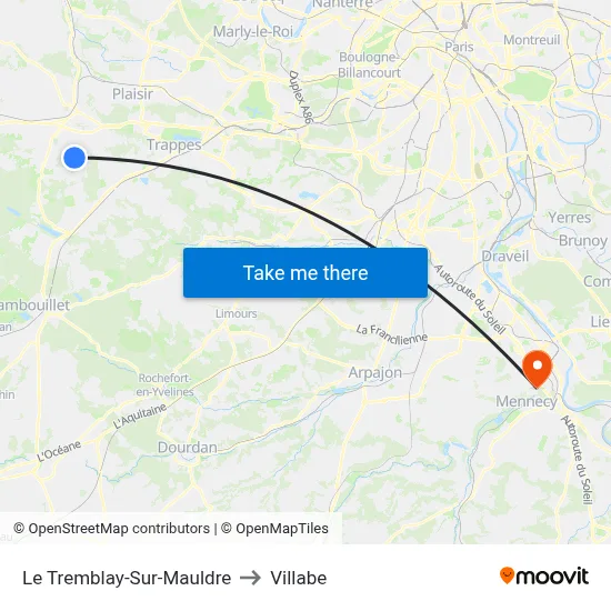 Le Tremblay-Sur-Mauldre to Villabe map