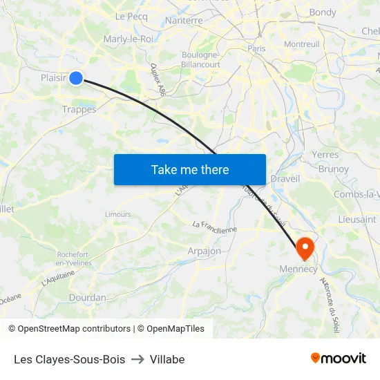 Les Clayes-Sous-Bois to Villabe map