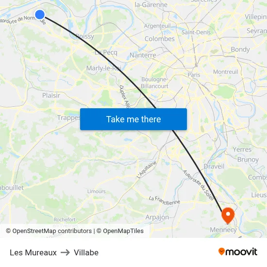 Les Mureaux to Villabe map