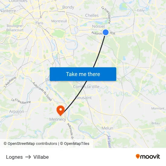 Lognes to Villabe map