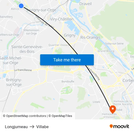 Longjumeau to Villabe map