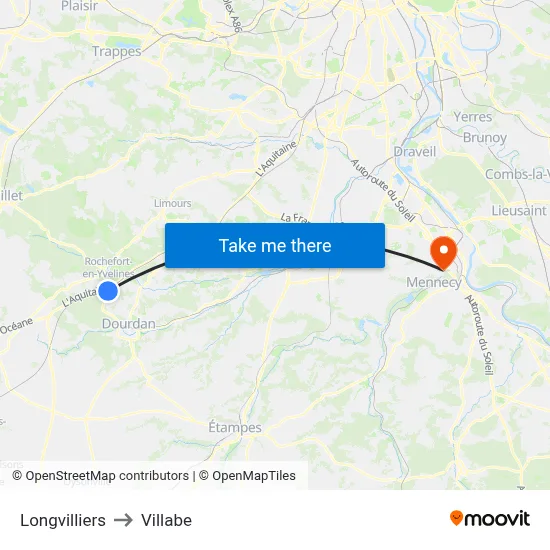 Longvilliers to Villabe map