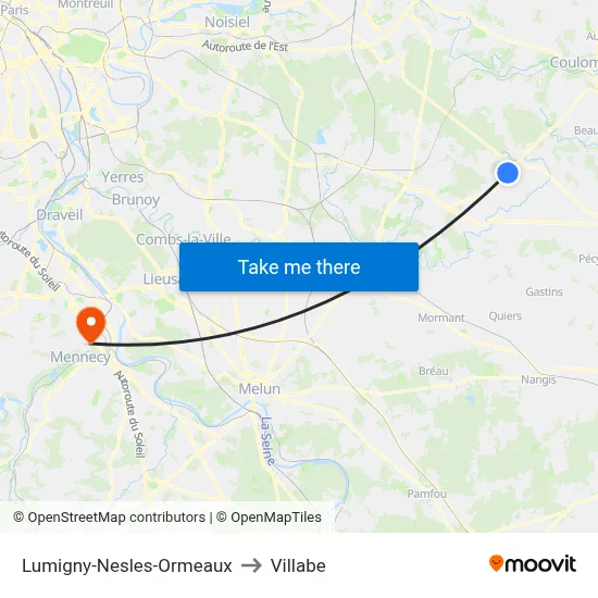 Lumigny-Nesles-Ormeaux to Villabe map