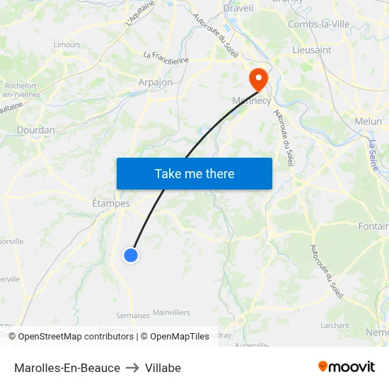 Marolles-En-Beauce to Villabe map