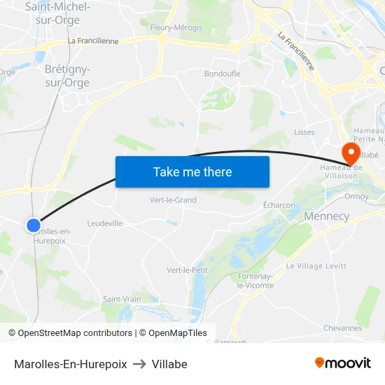 Marolles-En-Hurepoix to Villabe map