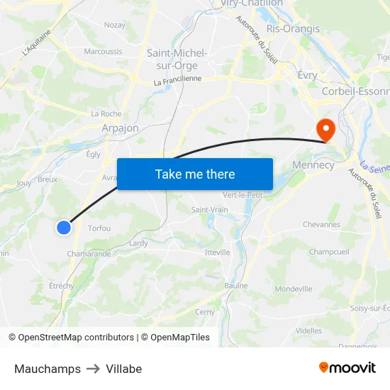 Mauchamps to Villabe map