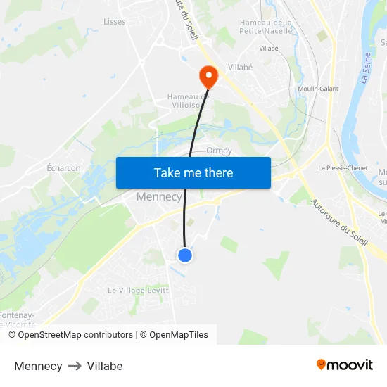 Mennecy to Villabe map