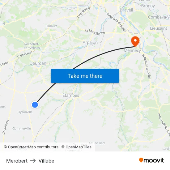 Merobert to Villabe map