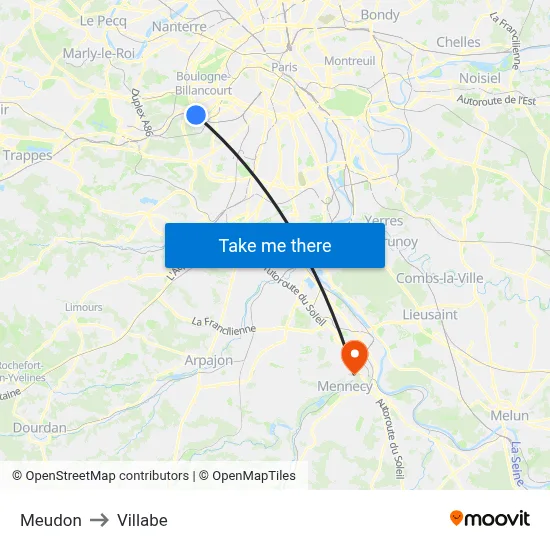 Meudon to Villabe map