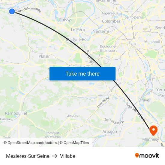 Mezieres-Sur-Seine to Villabe map