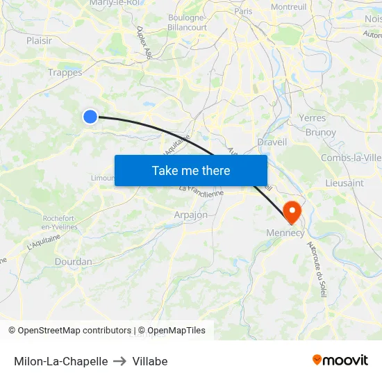Milon-La-Chapelle to Villabe map