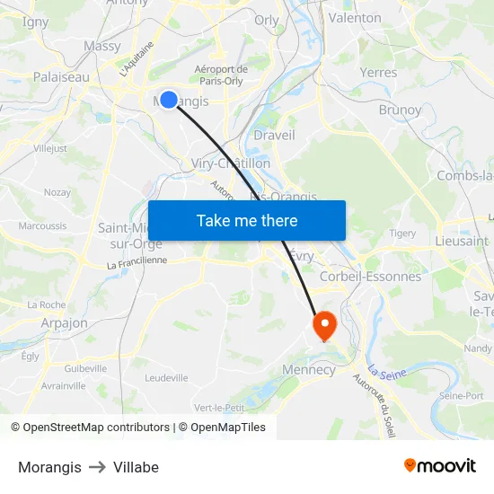 Morangis to Villabe map