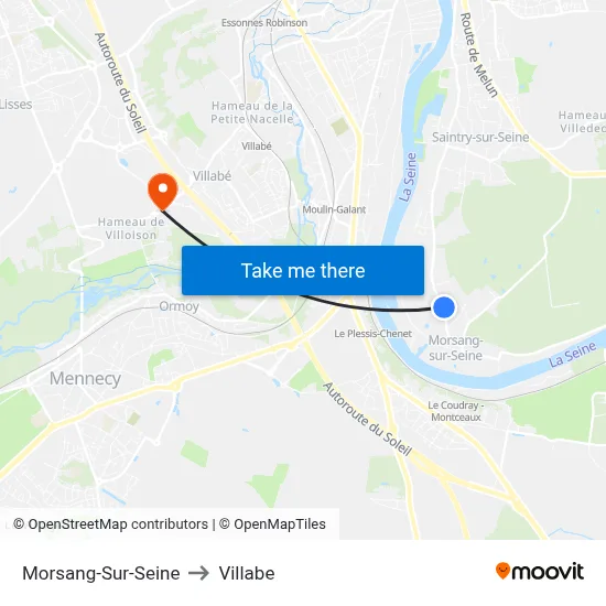 Morsang-Sur-Seine to Villabe map