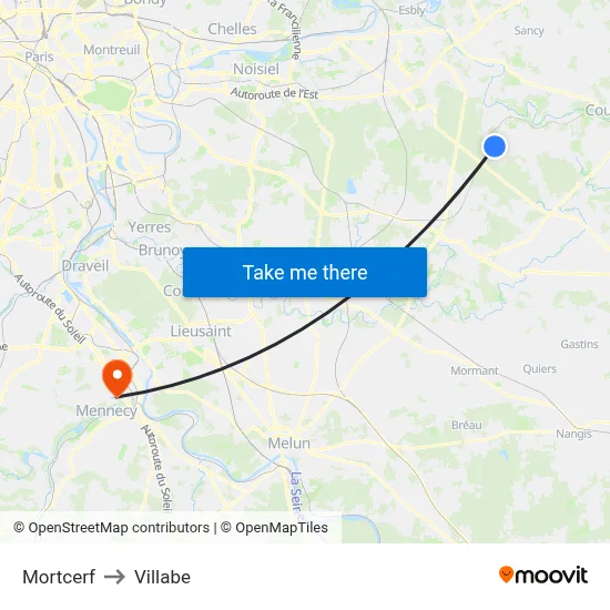 Mortcerf to Villabe map