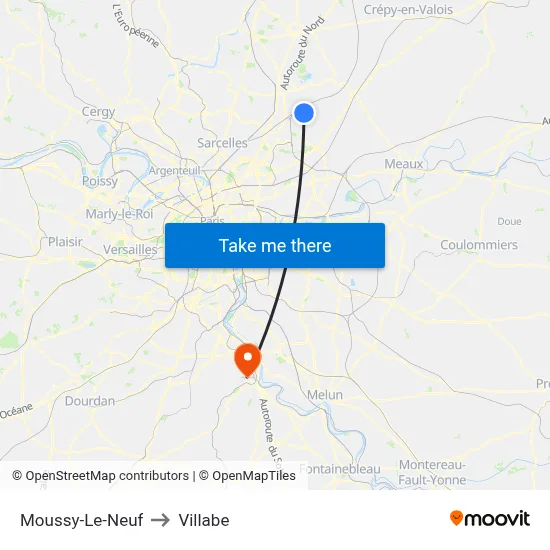 Moussy-Le-Neuf to Villabe map
