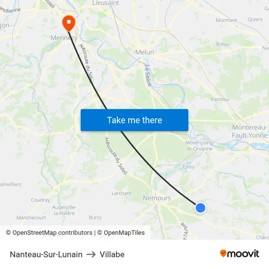 Nanteau-Sur-Lunain to Villabe map