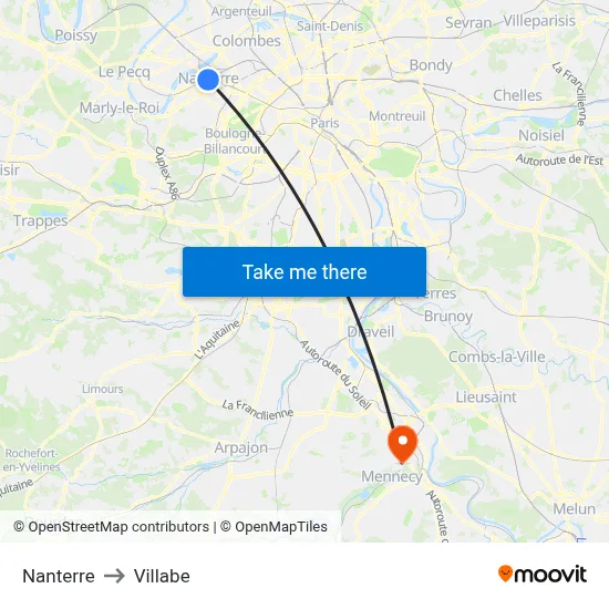 Nanterre to Villabe map