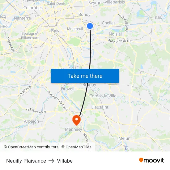 Neuilly-Plaisance to Villabe map