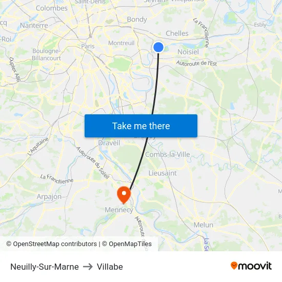 Neuilly-Sur-Marne to Villabe map