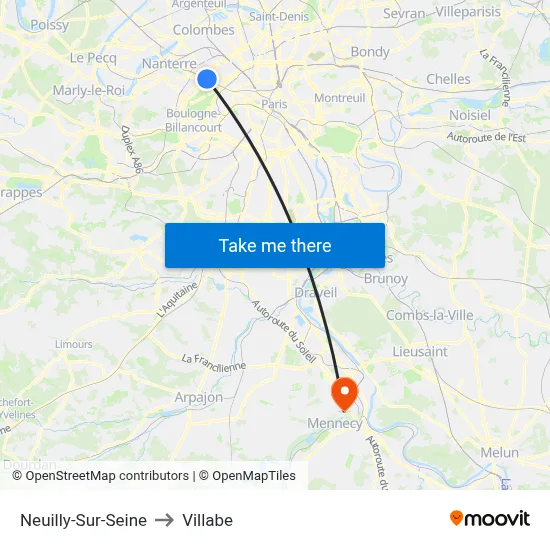 Neuilly-Sur-Seine to Villabe map
