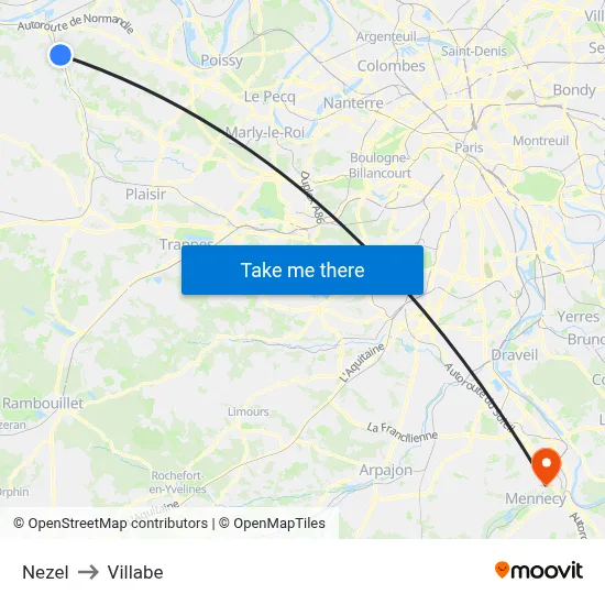 Nezel to Villabe map