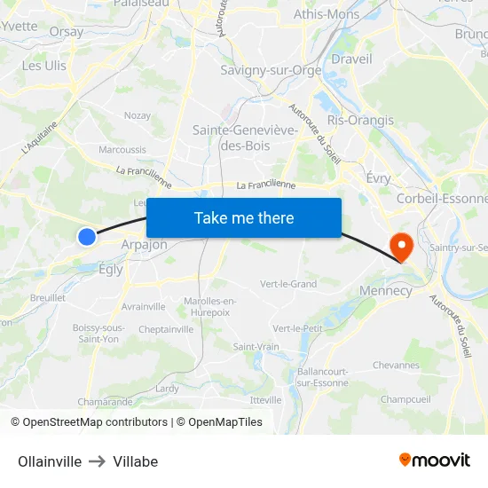 Ollainville to Villabe map