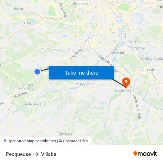 Pecqueuse to Villabe map