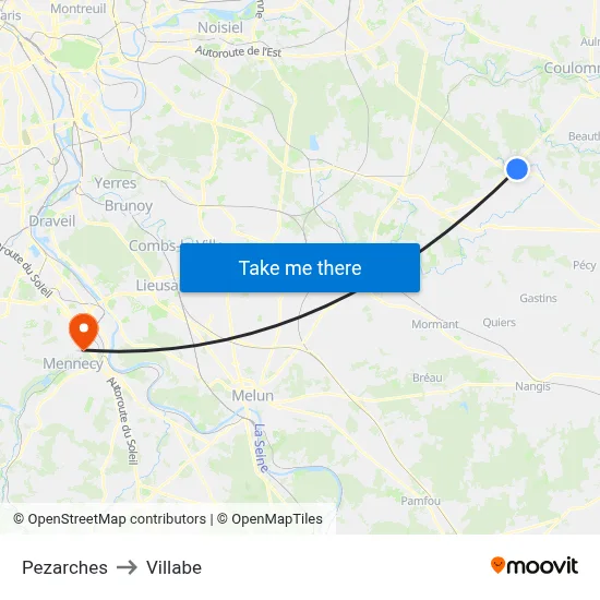 Pezarches to Villabe map